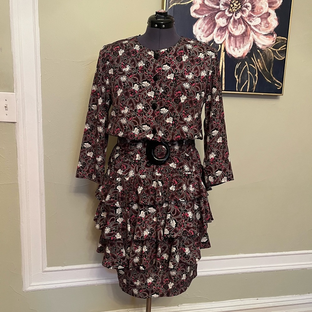 Vintage 90s Purple Floral Ruffle Dress by Apostrophe